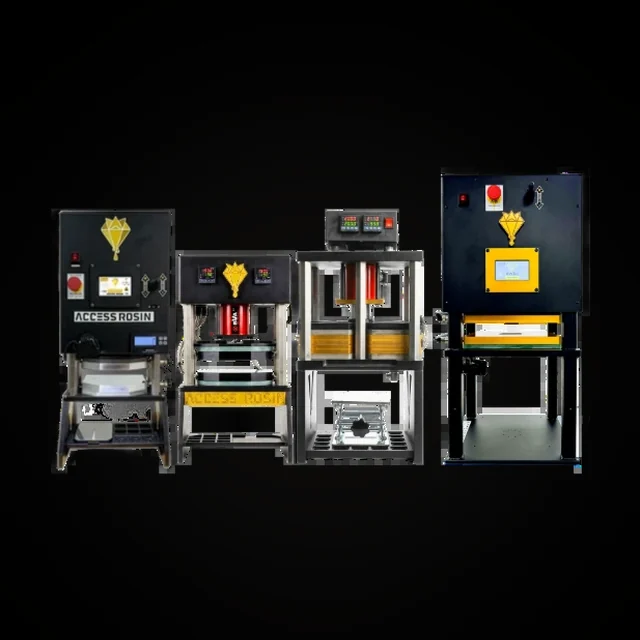 Access Rosin rosin press lineup — FLUID, AIR, DUAL and KWÄD on a dark studio backdrop