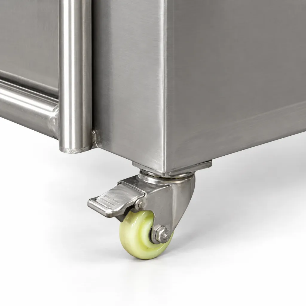 Pale-yellow-caster-on-stainless-hopper--fa3ec2e1.webp