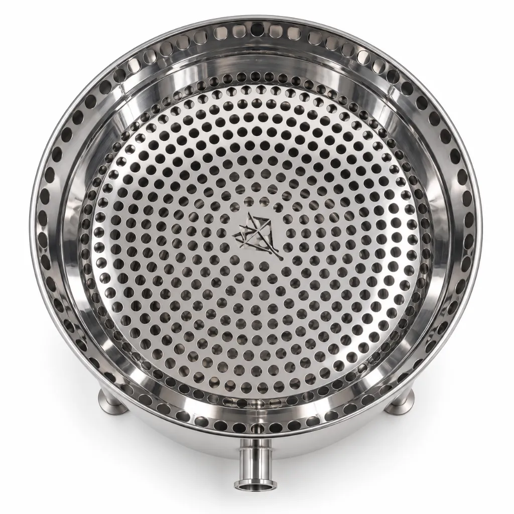 Overhead stainless steel clarifying tank.webp
